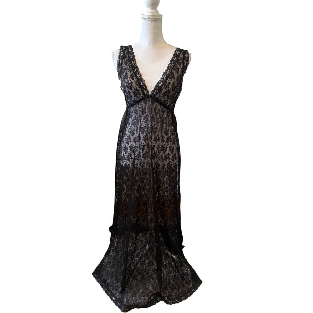 Vintage Donna Morgan for Gilligan & O'Malley Romantic Lace Slip Dress Black S - Picture 9 of 9